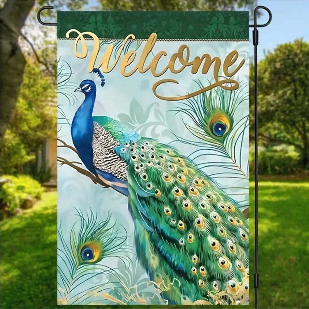 Peacock Welcome Garden Yard Flag